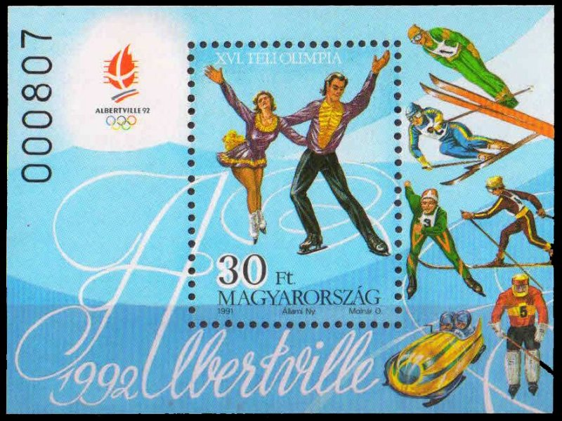 HUNGARY 1991-Winter Olympic Games, Ice Skating, Souvenir Sheet, MNH, Scott No. 3030