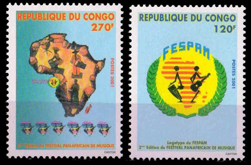 CONGO 2001-Pan African Music Festival, Set of 2, MNH, S.G. 1487-1488-Cat £ 3.50