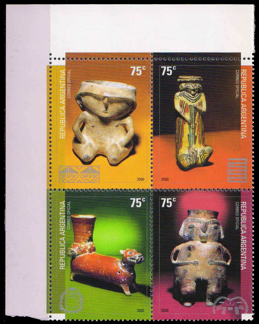 ARGENTINA 2000-Traditional Crafts, Vase, Vessel, Block of 4, MNH, S.G. 2802-2805-Cat £13-