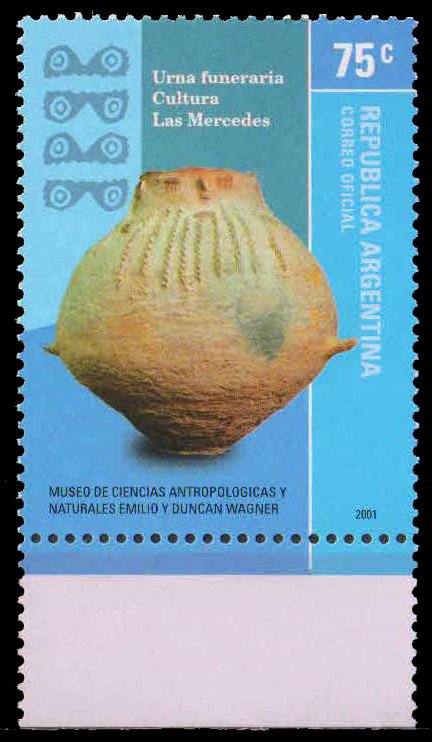ARGENTINA 2001-Funerary Urn, Emilio and Duncan Wagner Museum of Natural Sciences, S.G. 2867-1 Value, MNH