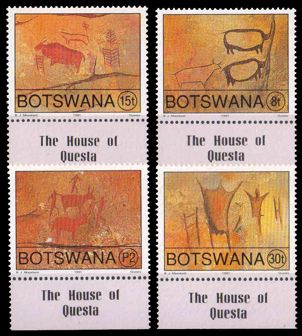 BOTSWANA 1991-Rock Paintings, Cattle, Animal Hides, Family Herding, set of 4, MNH, s.G. 709-12, Cat £ 15-50