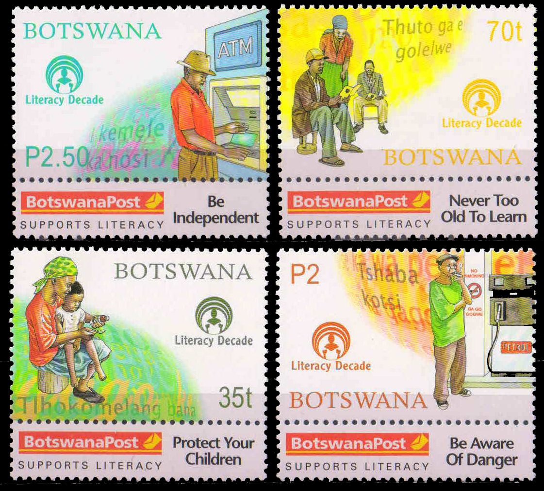 BOTSWANA 2000-United Nations Literacy Decode, Education, Set of 4, MNH, S.G. 921-24