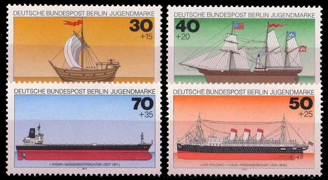 BERLIN 1977, Ships, Youth Welfare, Set of 4, MNH, S.G. B 527-30, Cat � 5-