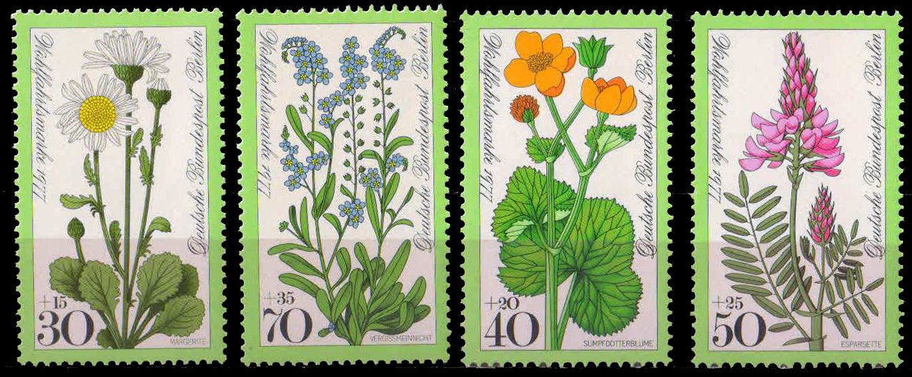 BERLIN 1977, Meadow Flowers, Daisy, Marigold Sainfair, Forget me not, Set of 4, MNH, S.G. B 540-43, Cat � 4.20