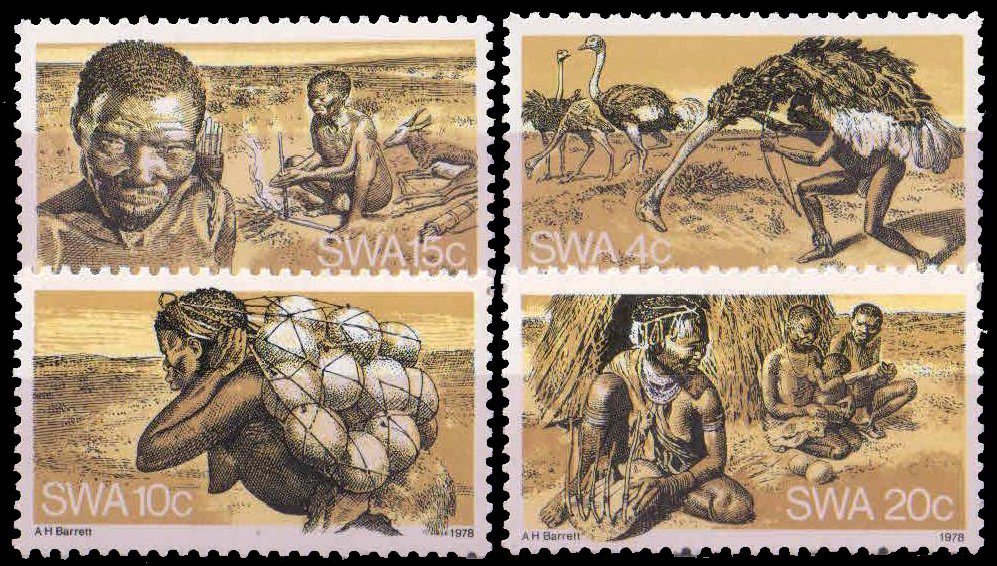 SOUTH WEST AFRICA 1978-Ostrich Hunting, Ostrich Eggs & Women, Musical Instruments, Set of 4, MNH, S.G. 315-318