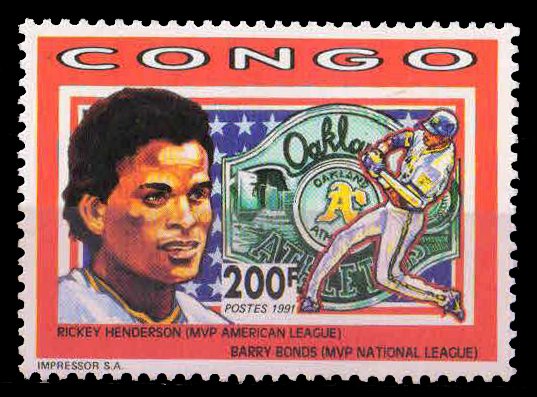 CONGO 1991-Ricky Henderson & Banny Bonds, Baseball Players, 1 Value, MNH, S.G. 1282