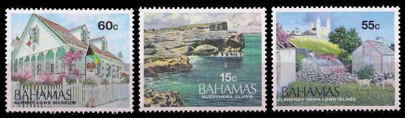 BAHAMAS 1995-Tourism, Elenthera Cliffs, Clarence Town, Museum, Set of 3, MNH, S.G. 1040-42-Cat £ 6.75