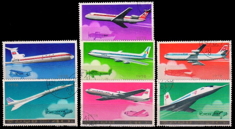 NORTH KOREA 1978, Airplanes, Set of 7, Used, Aircrafts, S.G. N 1769-75