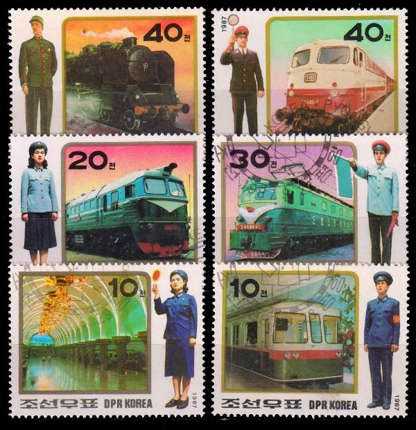 NORTH KOREA 1987, Railway Uniforms, Trains, Underground Railway Station and Guards, Set of 6, Used, S.G.  N 2721-26