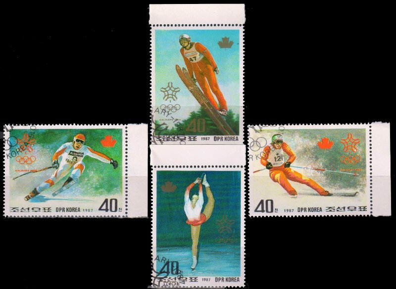 NORTH KOREA 1987, Winter Olympic Games, Ice Skating, Skiing, Ski Jumping, Set of 4, Used, S.G. N 2729-32