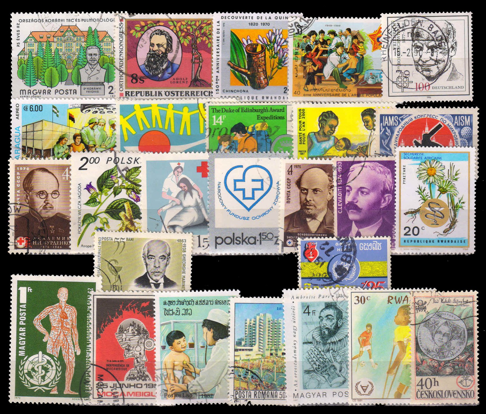 MEDICAL, Health on Stamps-25 Different World wide Large