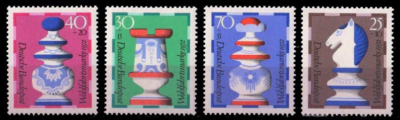 GERMANY 1972 - France Chessmen, Knight, Book, Queen, King, Set of 4, MNH, S.G. 1636-39-Cat � 5.55-