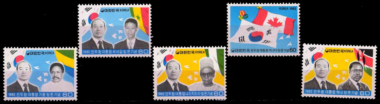 SOUTH KOREA 1982-Presidential Visits to Africa & Canada, Presidents, Flags, Set of 5, MNH< S.G. 1526-30