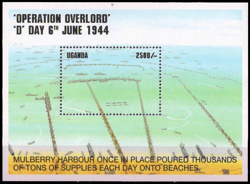 UGANDA 1994-50th Anniv. of D-Day Mulberry Harbor, Miniature Sheet, S.G. MS 1371-Cat £ 6-