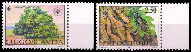 YUGOSLAVIA 1997, Nature Protection, Long horn Beetle & Pedunclete  Oak, Set of 2, MNH, S.G. 3089-90-Cat � 4.60