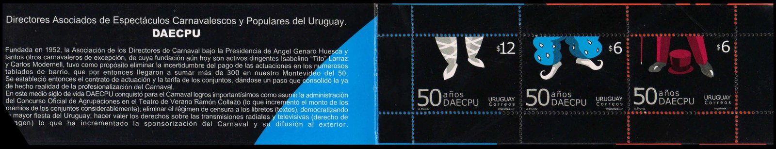 URUGUAY 2002-50th Anniv. of DAECPU Carnival Directors-Set of 3, MNH, Booklet, S.G. 2742-2744-Cat � 11-