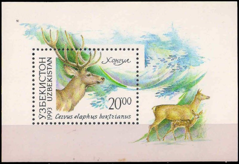 UZBEKISTAN 1993, Red Deer, Animal, MS, MNH, S.G. MS 14