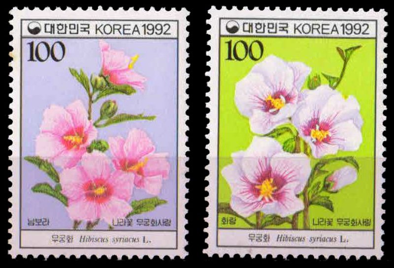 SOUTH KOREA 1992, National Flower, Hibiscus, Set of 2, MNH, S.G. 1985-86