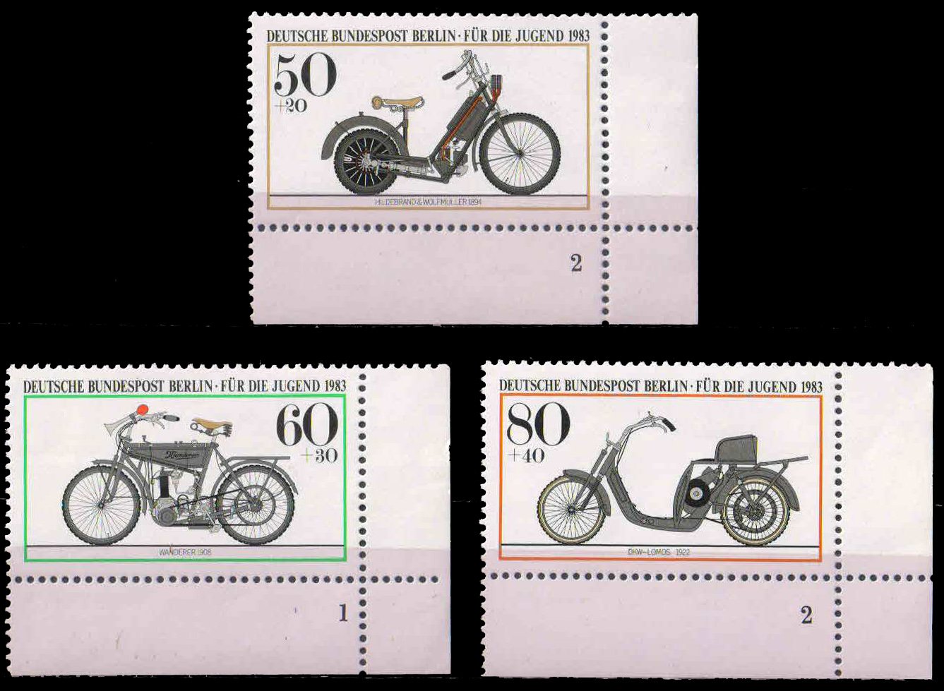 BERLIN 1983, Motorcycles, Youth Welfare, Set of 3, MNH, S.G. B 656-58-Cat £ 5.70-