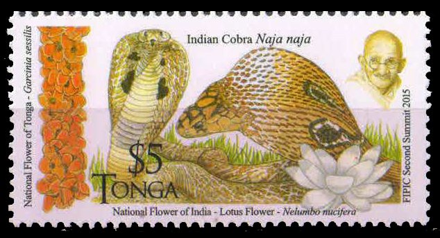 TONGA 2016-Indian Cobra Snake, Flora & Fauna, Mahatma Gandhi, 1 Value, MNH, S.G. 1787-Cat � 4.75