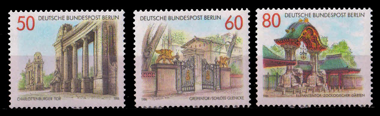 BERLIN 1986-Gateways, Charlottenburg, Griffin and Elephant Gate, Set of 3, MNH, S.G. B 723-25-Cat £ 7.50