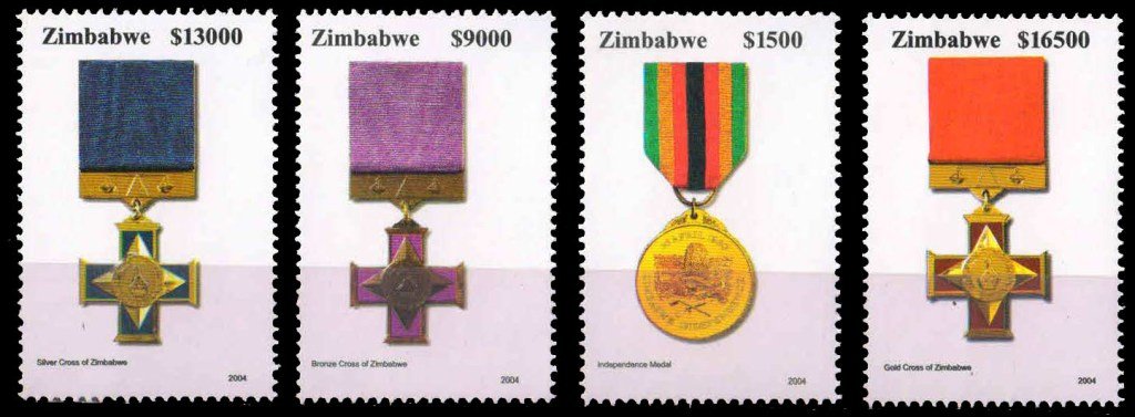 ZIMBABWE 2004-Medals, Independence & Cross Medals, Set of 4, MNH, S.G. 1128-31-Cat � 19-