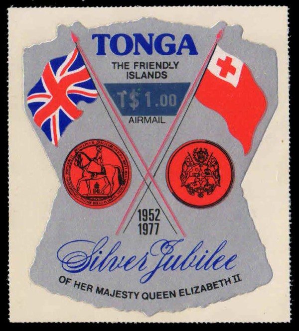 TONGA 1977-Silver Jubilee, Odd Shape, Flags of Tonga & U.K. S.G. 652-Cat � 20-