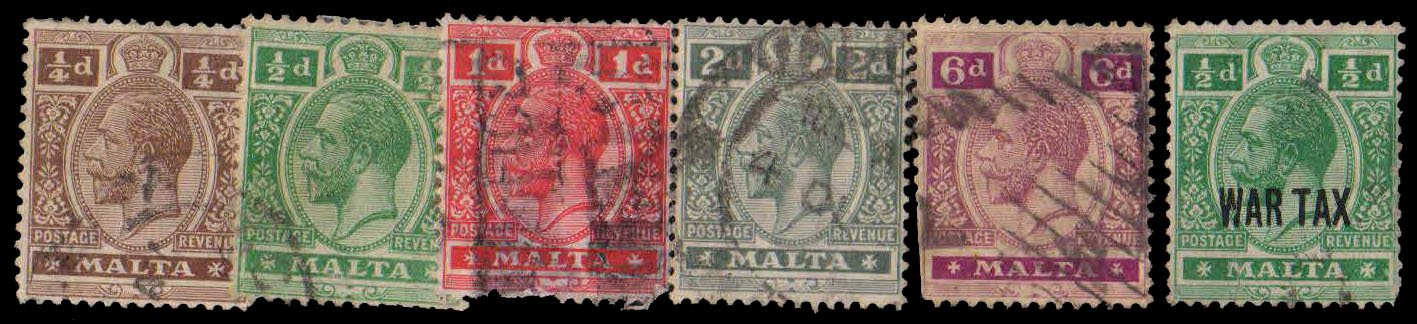 MALTA 1914-King George VI, 6 Different Stamps, Used, as per Scan, S.G. 69-80-Cat £ 30-
