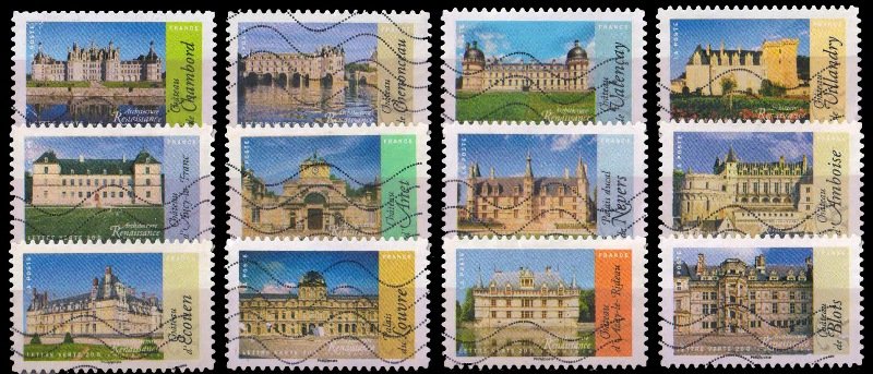 FRANCE 2015-French Renaissance Architecture, Buildings, Used Complete Set of 12, S.G. 5745-5756-Cat £ 36-
