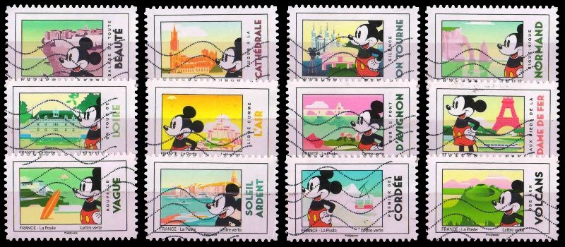 FRANCE 2018-Mickey & France-Cartoon, Complete Set of 12-Used
