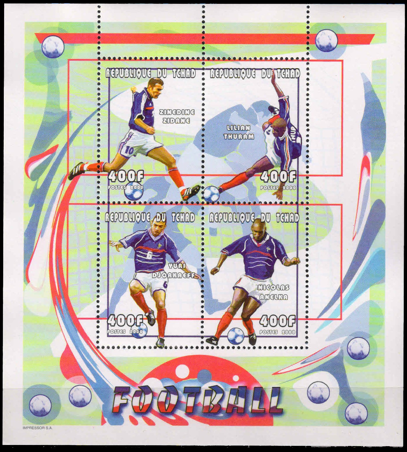 CHAD 2000-Football-Sports, Sheet of 4, MNH