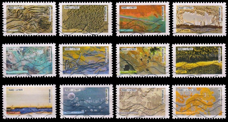 FRANCE 2018 - Greetings, Works of Nature, Booklet Stamps, Marble, Tree, Ice, Sand, Iron, Rock Etc, Set of 12, Used Stamps, S.G. 6311-6322,Cat. Value £ 50