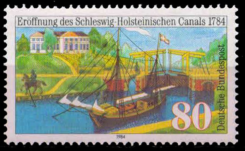 GERMANY WEST 1984-Kuoop Lock, Schleshing, Holstein Canal, Ship, Harbour, 1 Value, MNH, S.G. 2071-Cat � 2.40
