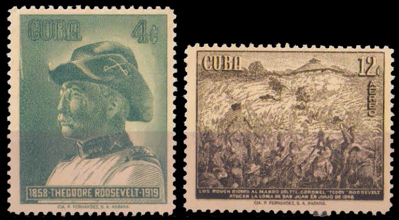 CUBA 1958-Birth Cent. of Roosevelt, Set of 2, MNH, S.G. 893-894-Cat £ 2.60