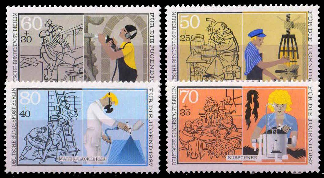 WEST BERLIN 1987, Trader, Cooper, Stoneunason, Furrier, Painter, Set of 4, MNH,S.G. B 765-68-Cat � 9
