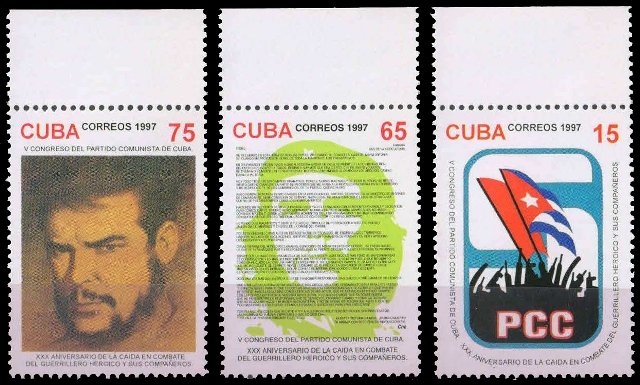 CUBA 1997-5th Cuban Communist Party Congress, Death Anniv. of Che Guevare, Letter & Patriot, Set of 3, MNH, S.G. 4210-12