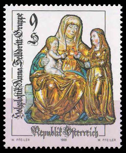 AUSTRIA 1999-St. Anne with Mary & Child Jesus, Wood Carving, Chruch, 1 Value, MNH, S.G. 2542, Cat � 3.25