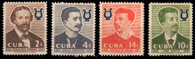 CUBA 1958-Music Composers, Set of 4, Mint Gum Wash, S.G. 876-879