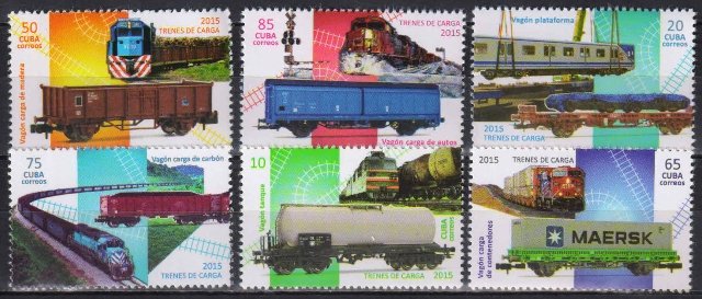 CUBA 2015-Railway, Locomotives, Set of 6, MNH