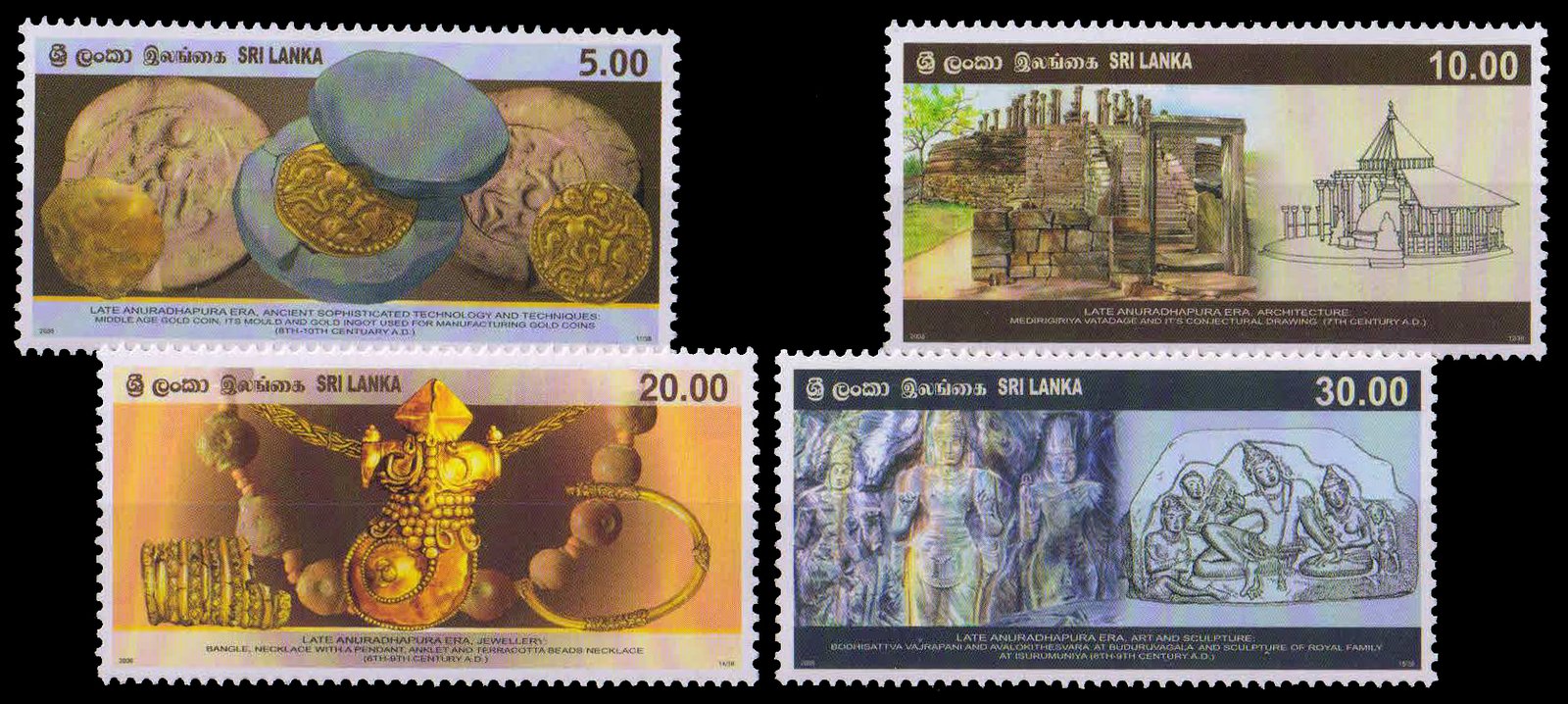 SRI LANKA 2008-Ancient Sri Lanka, Gold Coin, Jewellery, Bodhisattva, Set of 4, MNH, S.G. 1955-59