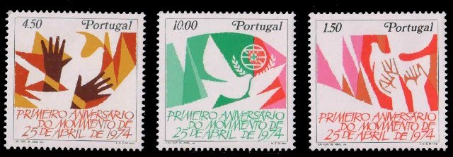 PORTUGAL 1975-Hands & Peace Dove, Portuguese Revolution, Set of 3, MNH, S.G. 1564-66-Cat £ 8-
