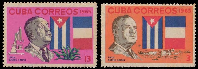 CUBA  1965, Prof A. Voisin, Scientist, Cuban & French Flags, Set of 2, MNH, S.G. 1308-09-Cat � 3.00