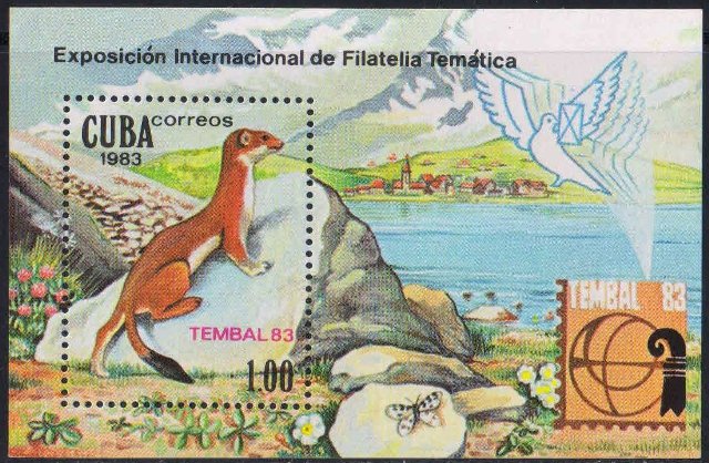 CUBA 1983, Weasel, Brasiliana 83, Stamp Exhibition, MS, 1 Value, Mint, S.G. MS 2897-Cat £ 5-