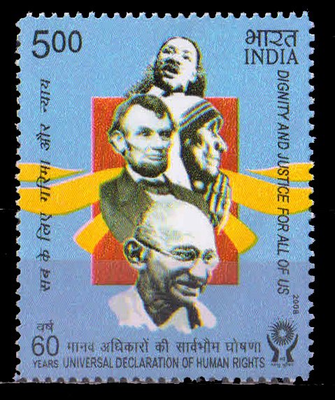 INDIA 2008-Mahatma Gandhi, Abraham Lincoln, Mother Teresa and Martin Luther King, , 1 Value, MNH