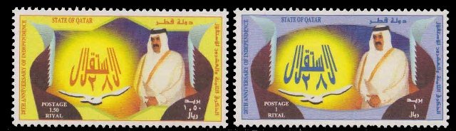 QATAR 1999, Sheikh Hamod, 28th Anniv. of Independence , Set of 2, MNH, S.G. 1068-69, Cat � 3.80
