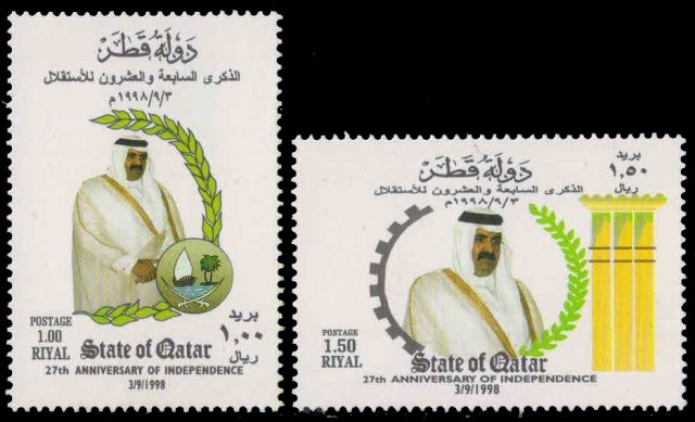 QATAR 1998-Sheikh Hamad, 27th Anniv. of Independence, set of 2, MNH, S.G. 1047-48-Cat � 4.10
