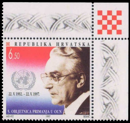 CROTIA 1997-Pres. Franjo Tudjman, Crotia's Membership of U.N. 1 Value, MNH, S.G. 495, Cat � 2.75