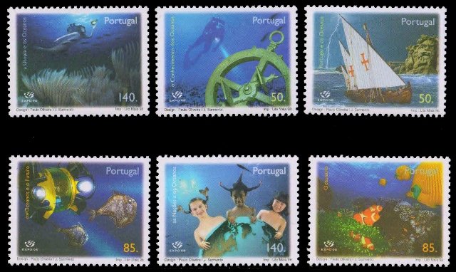 PORTUGAL 1998-"Expo 98" World's Fair, Ocean, Fishes, Coral Reef, Mermaid, set of 6, MNH, S.G. 2621-26-Cat � 6-