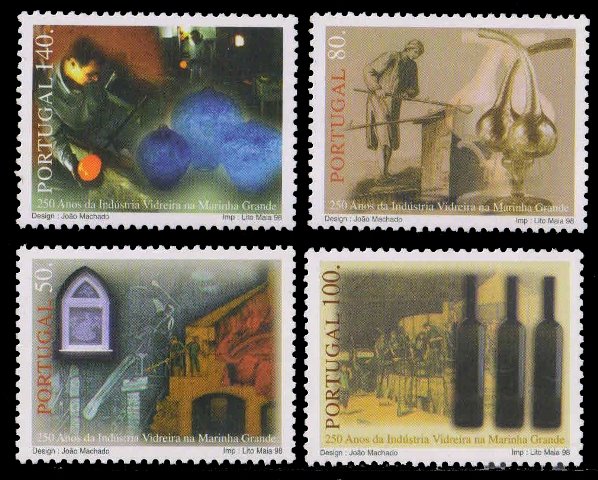 PORTUGAL 1998, Glass Production in Marinha Factory, Bottles, Set of 4, MNH, S.G. 2655-58-Cat � 4.50