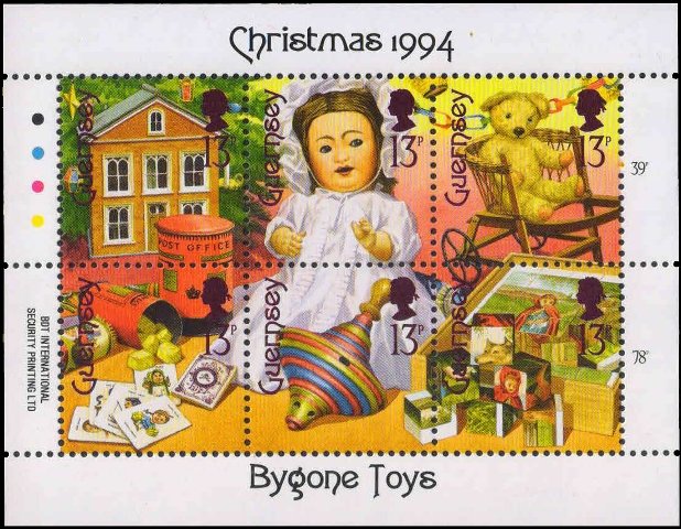 GUERNSEY 1994-Christmas, Bygone Toys, Sheet of 6, MNH, S.G. 651-656